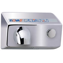 World Dryer NOVA 5 Push Button Hand Dryer Brushed Chrome Push button Operated With Adjustable Timing, Extremely Durable And Vandal Resistant, Very Low Sound Level